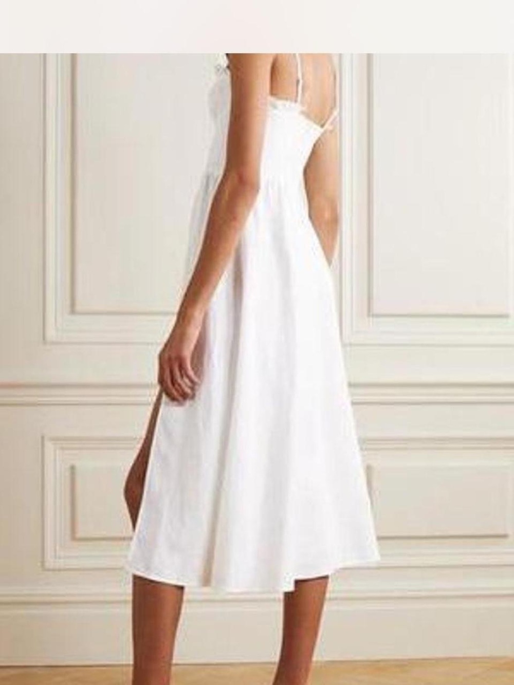 Reformation Prune Frill Trimmed Linen Midi Dress with High Side Slit - Picture 2 of 9